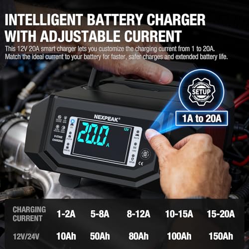 NEXPEAK NC320 Car Battery Charger 12V 24V Smart Auto with Temperature Comp for Car AGM Gel Wet SLA Lead Acid LiFePO4