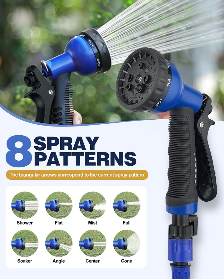 Brand Expandable Garden Hose 50FT Heavy Duty Water Hose with 8 Function Spray Nozzle, Leak-Proof Retractable
