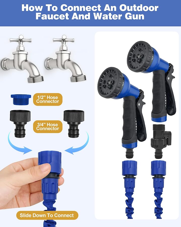 Brand Expandable Garden Hose 50FT Heavy Duty Water Hose with 8 Function Spray Nozzle, Leak-Proof Retractable