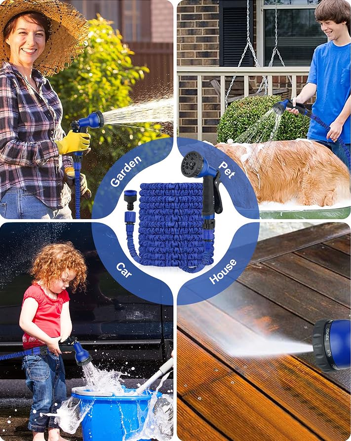 Brand Expandable Garden Hose 50FT Heavy Duty Water Hose with 8 Function Spray Nozzle, Leak-Proof Retractable