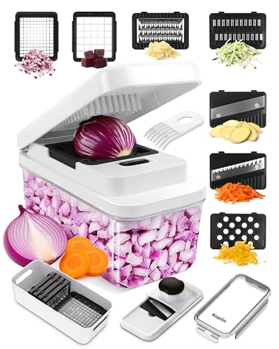 Keplin 7-in-1 Vegetable Chopper: Slicer, Dicer, Grater - BPA Free, Dishwasher Safe - Stainless Steel Blades