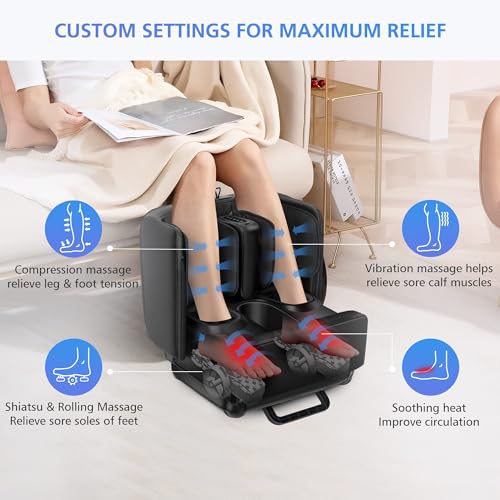 COMFIER Foot & Calf Massager with Heat, Shiatsu & Kneading for Feet, Ankle, Leg, Plantar Fasciitis - Relax Tired Muscles
