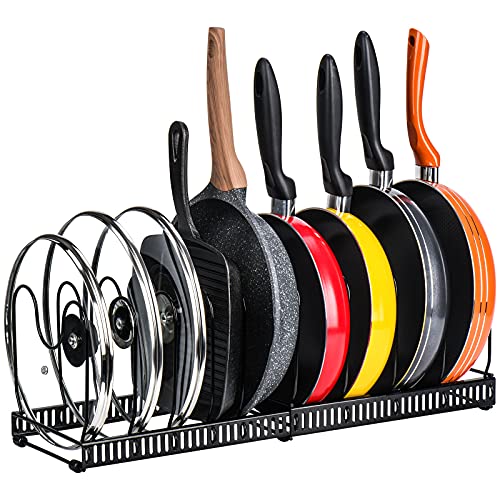 Toplife Expandable Pans Organizer Rack: 10 Adjustable Compartments, Black