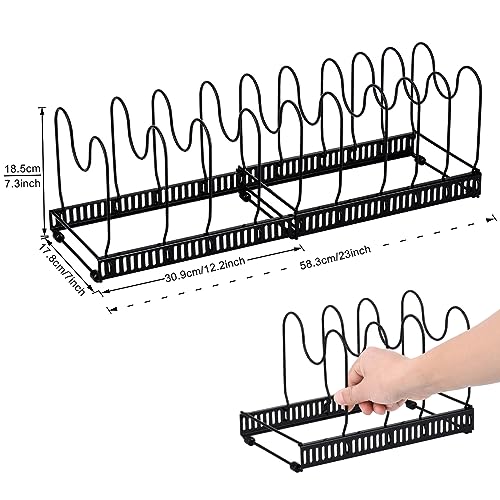 Toplife Expandable Pans Organizer Rack: 10 Adjustable Compartments, Black