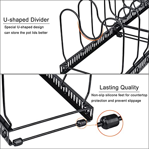 Toplife Expandable Pans Organizer Rack: 10 Adjustable Compartments, Black