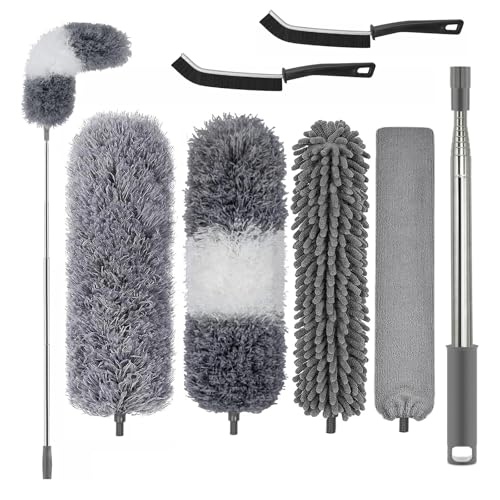 Extendable Bendable Feather Duster with 100" Extension Pole - Ideal for Ceiling Fan & Furniture Cleaning