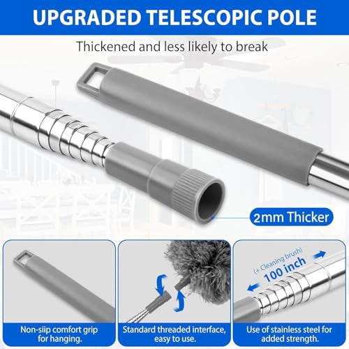 Extendable Bendable Feather Duster with 100" Extension Pole - Ideal for Ceiling Fan & Furniture Cleaning