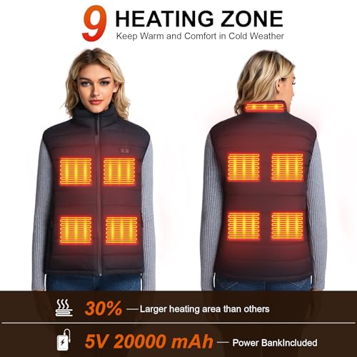 Heated Vest with 20000mah Power Bank, 3 Temp Settings - Outdoor Body Warmer for Women & Men - Motorcycle Fishing