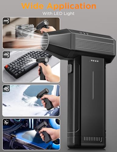 Super Power Cordless Air Duster - 150000RPM, 3 Gear Blower, LED Light - Laptop, Keyboard, Car - 5 Nozzles