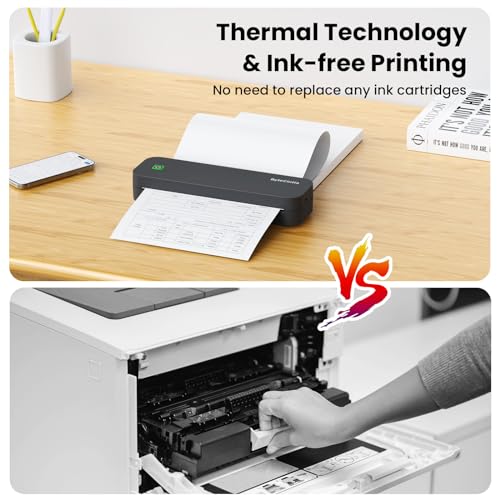 Traveler's Choice Portable Bluetooth Thermal Printer for Android, iOS. Inkless, 8.5x11 Letter Size. Ideal for Office, Car, School.