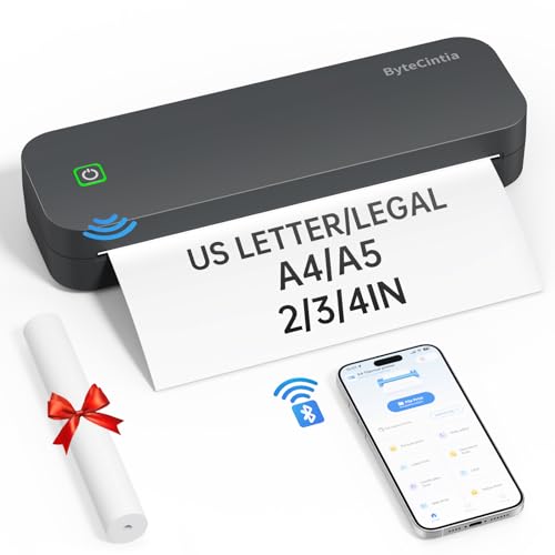 Traveler's Choice Portable Bluetooth Thermal Printer for Android, iOS. Inkless, 8.5x11 Letter Size. Ideal for Office, Car, School.