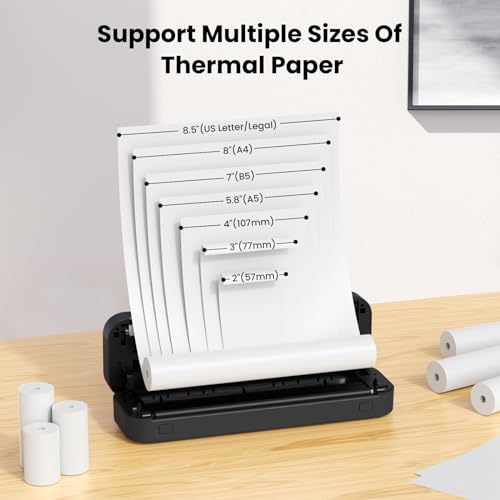 Traveler's Choice Portable Bluetooth Thermal Printer for Android, iOS. Inkless, 8.5x11 Letter Size. Ideal for Office, Car, School.