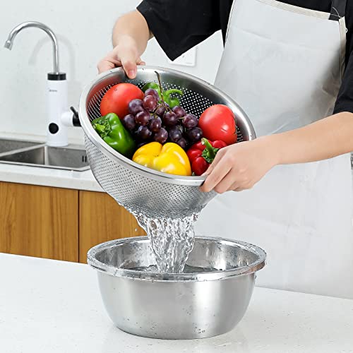 Stainless Steel Microporous Colander, 2.5QT Capacity with Mixing Bowl - Ideal for Washing Veggies, Fruits, Rice, Pasta