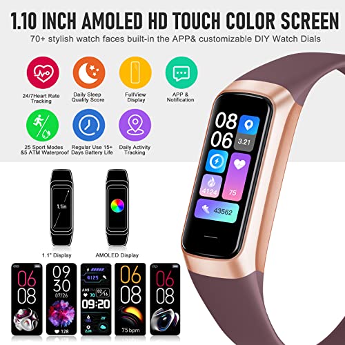 KWEROE Fitness Tracker 1.10 inch AMOLED Touch Screen, Heart Rate Monitor, Sleep Tracker, Calorie Counter Smartwatch