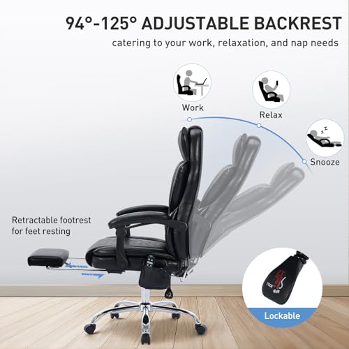 COLAMY Massage Office Chair with Footrest & Heated Lumbar Support - Ergonomic Recliner with Adjustable Height, Swivel Base