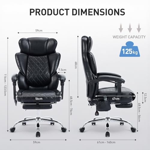 COLAMY Massage Office Chair with Footrest & Heated Lumbar Support - Ergonomic Recliner with Adjustable Height, Swivel Base