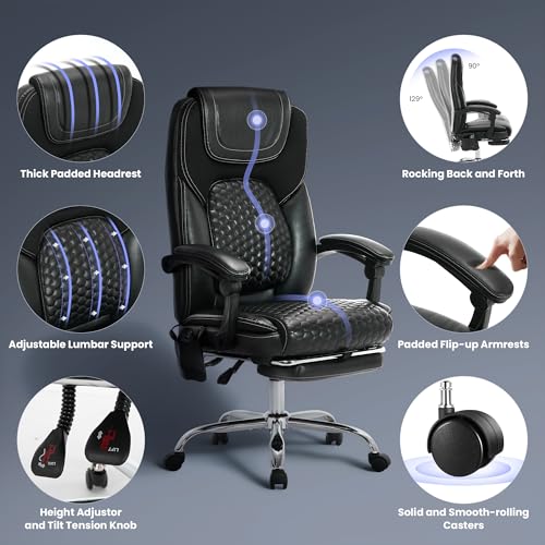 Big & Tall Massage Office Chair with Heat, Footrest, Wheels