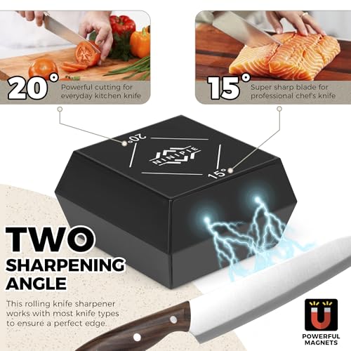 KitchenIQ Rolling Knife Sharpener Kit - Professional Knife Sharpener with Replaceable Diamond Discs - Whetstone - 15° to 20° Angle