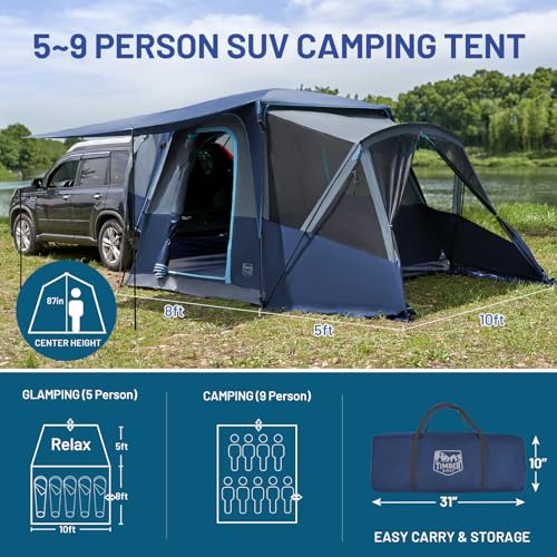 TIMBER RIDGE SUV Tent with Screen Porch & Awning for Family Camping, Weather Resistant, Portable 13ft x 10ft x 7.1ft