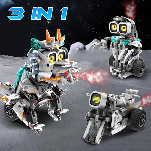 Buildable STEM Dino Moto Robot Kit, Remote Control, Music, 646 Pcs - Fun Educational Toy for Kids 6-14 - Birthday & Xmas Gift