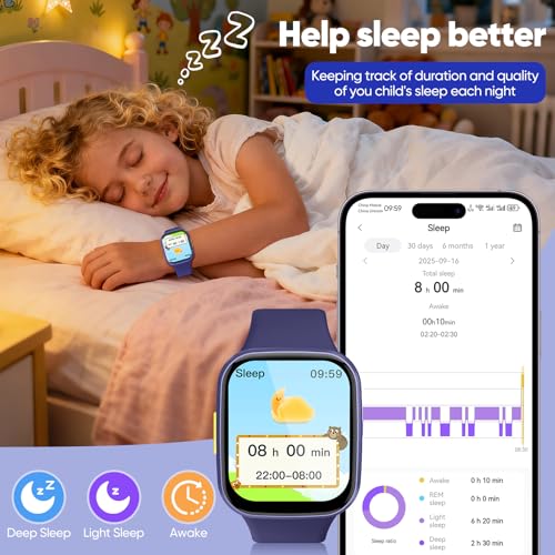 Brand Kids Smartwatch: HD Touch Fitness Tracker Heart Rate Sleep Monitor Pedometer IP68 Waterproof Smartwatch App-Free, Gifts Kids 4-12
