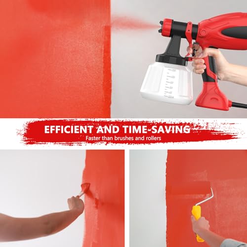 Paint Sprayer 650W Gun, Electric Machine 4 Nozzles, 3 Patterns - Walls, Ceilings, Fences - Indoor, Garden