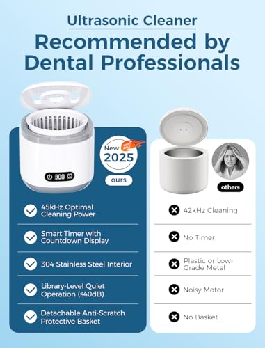 Estefanlo Ultrasonic Retainer Cleaner: 45kHz Machine with LED Timer, 3 Modes for Denture, Aligner, Guard