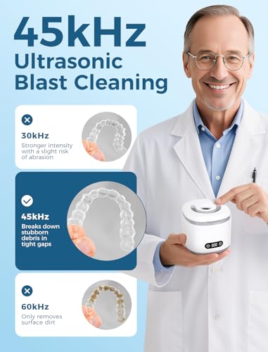 Estefanlo Ultrasonic Retainer Cleaner: 45kHz Machine with LED Timer, 3 Modes for Denture, Aligner, Guard