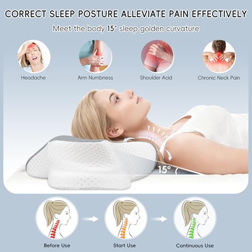 Ergonomic Contour Neck Pillow for Pain Relief, Cooling Memory Foam, Shoulder Support - Ideal for Side, Back, Stomach Sleepers