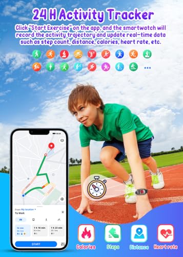 Podemter Game Kids Smartwatch Tracker: 1.47'' Digital Watch for Children with Heart Rate Monitor - Waterproof Wrist Watch for Android iOS