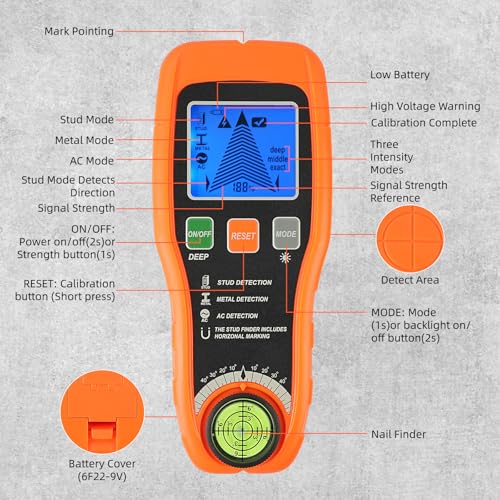 WOVTE Stud Finder Wall Scanner 7-in-1 Detector with Audio Alarm & HD Display for Wood, AC Wire, Metal, Screws Detection