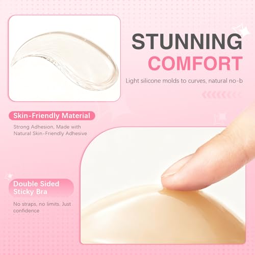 Double Sided Sticky Bra for D+ Cups, Lift Inserts, Washable & Reusable