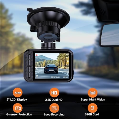 Brand Dash Cam: 1440P+1080P QHD Dual Camera for Cars, Mini Cam, 2" Screen, Night Vision, Parking Monitor
