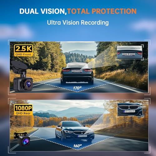 Brand Dash Cam: 1440P+1080P QHD Dual Camera for Cars, Mini Cam, 2" Screen, Night Vision, Parking Monitor