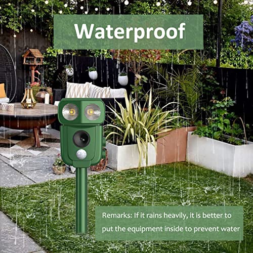 WUGEIN Solar Cat Repellent with LED Flash, Ultrasonic Scarer - USB Charging - Deter Fox, Cats, Dogs - Waterproof Animal Repellent