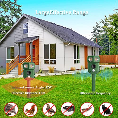 WUGEIN Solar Cat Repellent with LED Flash, Ultrasonic Scarer - USB Charging - Deter Fox, Cats, Dogs - Waterproof Animal Repellent