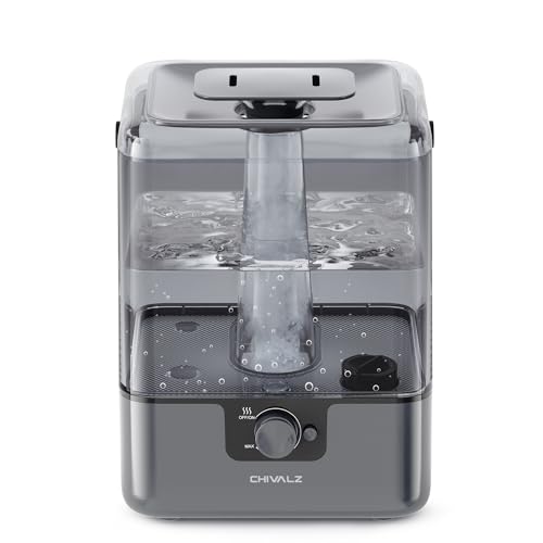 CHIVALZ 6L Cool Mist Humidifier for Bedroom & Nursery, Top Fill, Oil Diffuser, Large Room Home, Plants, 2 Mist Outlets Gray