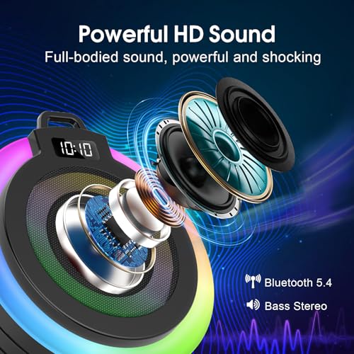 Portable Bluetooth Shower Speaker, Stereo Sound, Mic, IPX7 Waterproof, Wireless Bluetooth 5.4, Bathroom, Party