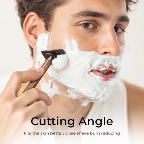 Bamboo Handle Safety Razor: Premium Metal Single Blade for Smooth Shaving, Men & Women, 10 Blades
