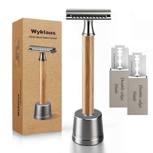 Bamboo Handle Safety Razor: Premium Metal Single Blade for Smooth Shaving, Men & Women, 10 Blades