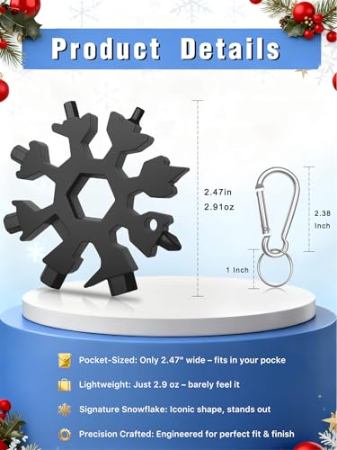 Snowflake Multi Tool 2 Pack: Stainless Steel 18-in-1 with Carabiner & Opener - Holiday Gift for Him, Dad, Husband, Brother