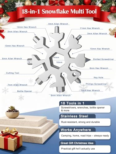 Snowflake Multi Tool 2 Pack: Stainless Steel 18-in-1 with Carabiner & Opener - Holiday Gift for Him, Dad, Husband, Brother
