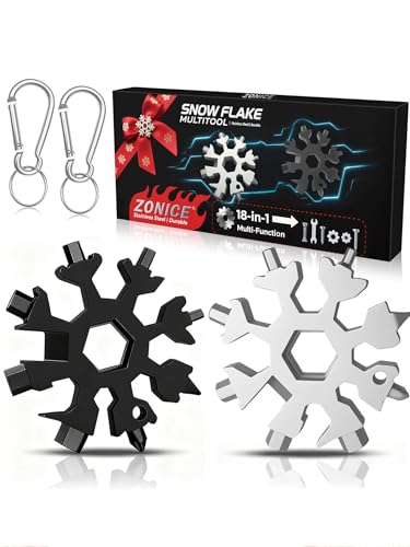Snowflake Multi Tool 2 Pack: Stainless Steel 18-in-1 with Carabiner & Opener - Holiday Gift for Him, Dad, Husband, Brother