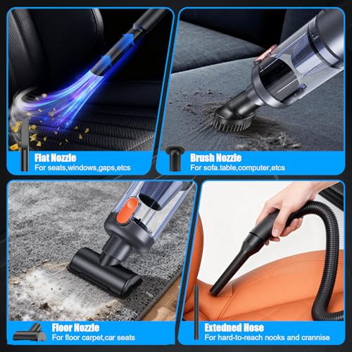 Car Vacuum Cleaner 26000Pa Cordless, Powerful One-touch Dust Emptying, Brushless Motor, Portable Mini Hoover, HD Display, LED Light