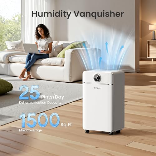 CHIVALZ Basement Dehumidifier 25 Pints - Quiet, Intelligent Control