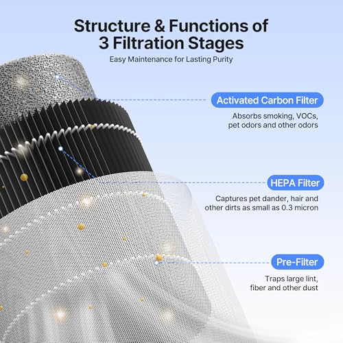 MERONTE Air Purifier: Smoke Odor Removal with Fragrance Sponge, Sleep Mode, Blue Night Light - Home & Office - 1 Pack