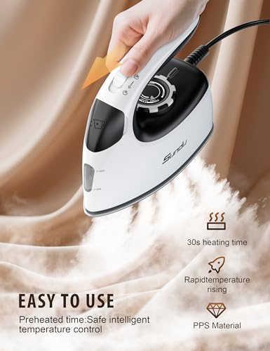 Sundu Mini Travel Iron with Steam, Portable 1000W Steamer for Quilting & Sewing, 300 Microsteam Holes, Digital Temp Control