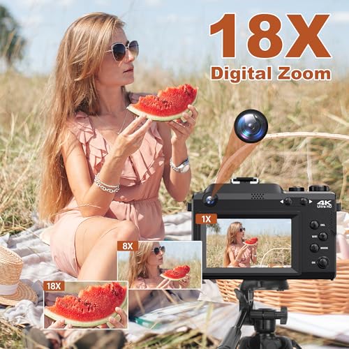 Beginner-Friendly 4K Digital Camera for Teens: Dual Lens Vlogging Kit, 32GB SD, 2 Batteries & Charger - Ideal for YouTube & Travel