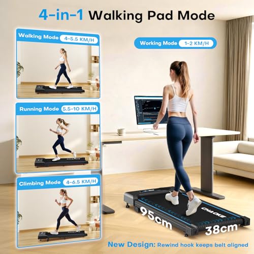 CHAOKE Walking Pad Treadmill: 9% Incline, Under Desk, 10KM/H Speed, 2.75HP Motor, 150kg Capacity, 12 HIIT Programs