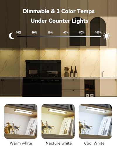 Rechargeable Motion Sensor Light 3 Color Dimmable Closet Light - USB Stick on LED Magnetic Under Cabinet Lighting, 3 Packs